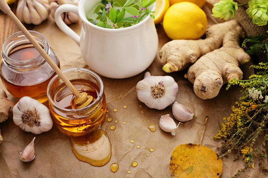herbal tea and honey