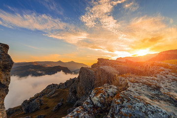 Obraz premium Colorful sunset sky with clouds. Highlands