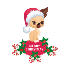Vector image of a cute purebred dogs in cartoon style. Children's Christmas illustration.