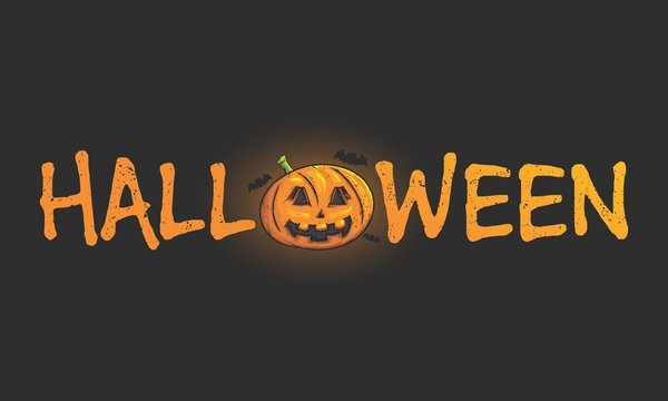 Halloween Pumpkin Banner Isolated in Black Background for Web Landscape Banner, Greeting Card, Celebration Card, Web Background