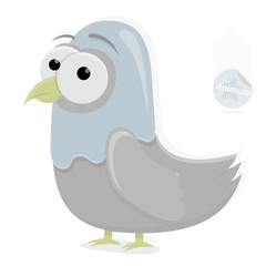 Funny dove character on a white background. Cartoon animals for animation or graphic design.