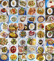 Collage with several images off various types of food.