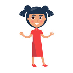 Brunette Girl Greets with Childrens Day Isolated