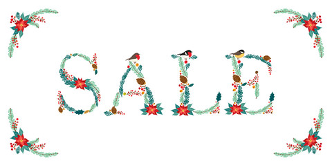 Cute vintage hand drawn rustic floral Christmas quote