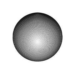 Abstract globe dotted sphere, 3d halftone effect vector background. Black and white vector illustration.