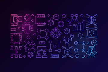 Blockchain colorful line banner. Vector minimal block-chain tech