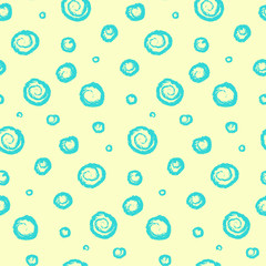 Seamless pattern with hand drawn blue or turquoise swirl circles. Abstract fashion trendy vector texture with hand drawn shapes for textile, wrapping paper, cover, surface, background, wallpaper