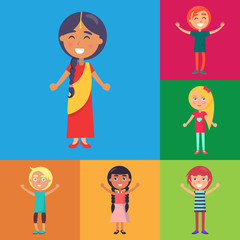 Happy Kids on Colorful Backgrounds Poster
