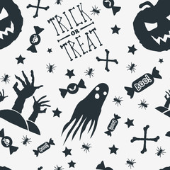 Halloween background. Seamless pattern design. Vector illustration.