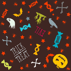 Halloween background. Seamless pattern design. Vector illustration.