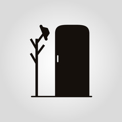 Door, hanger and hat isolated flat vector icon