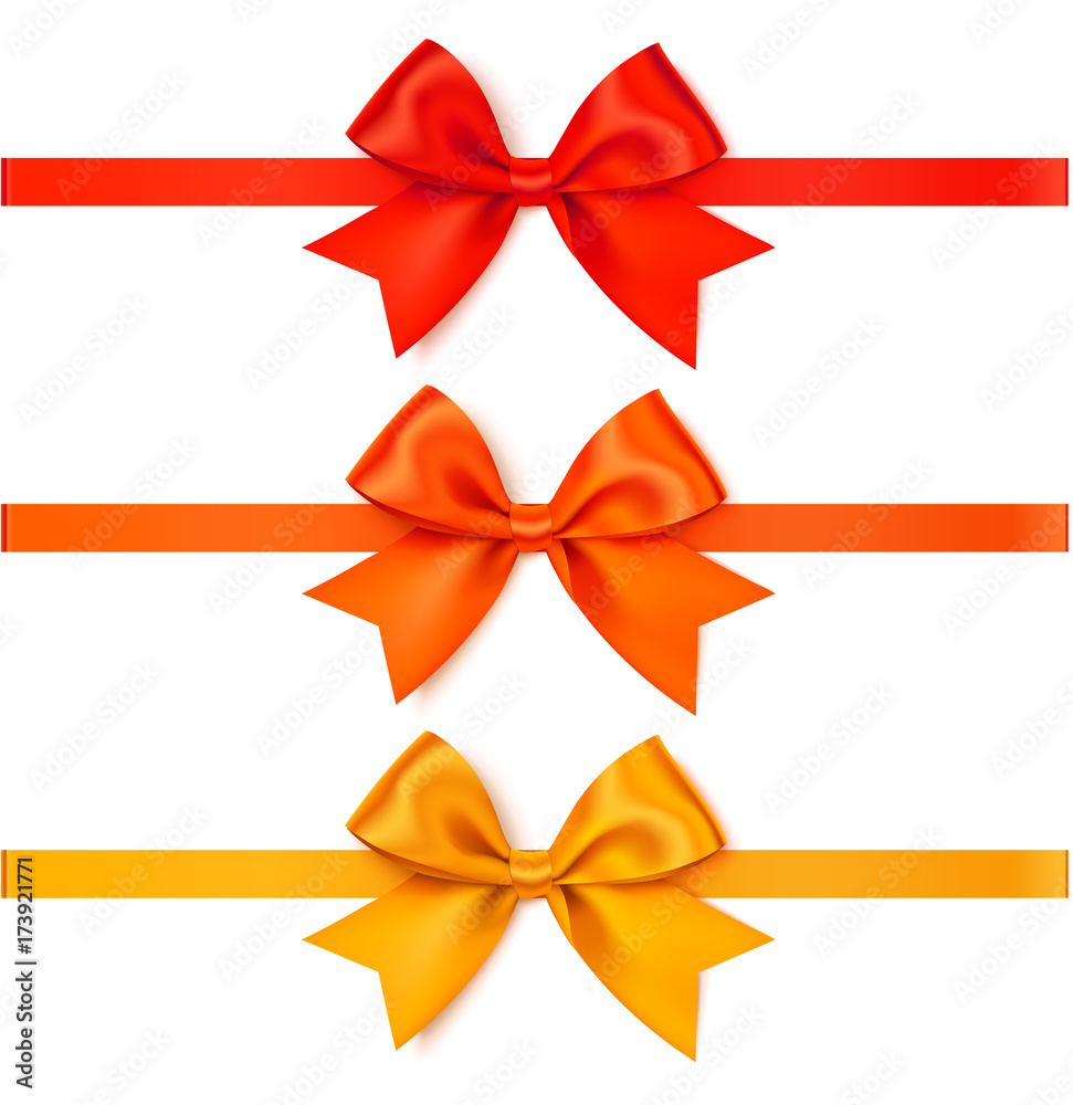 Wall mural Set of decorative autumn bow with horizontal ribbon for page decoration or gift pack.