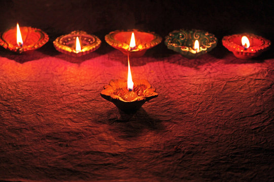 decorative oil clay lamps diya for Indian festival diwali celebration 