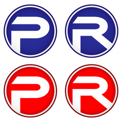 p r letter red blue