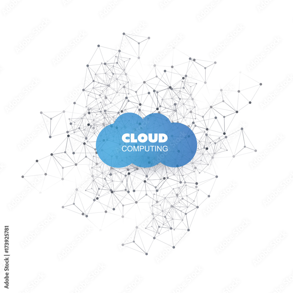 Wall mural cloud computing design concept with wireframe - digital network connections, technology background