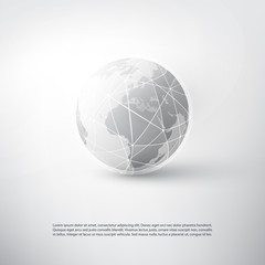 Cloud Computing and Networks Concept with Earth Globe - Abstract Global Digital Connections, Technology Background, Creative Design Element Template with Transparent Geometric Wire Mesh
