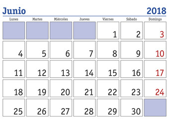 Junio 2018 wall calendar spanish