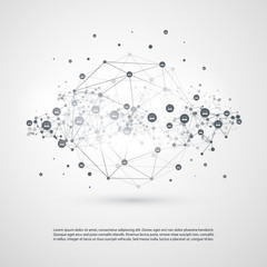Minimal Style Cloud Computing, Networks Structure, Telecommunications Concept Design, Network Connections, Transparent Geometric Wireframe with Icons - Vector Illustration