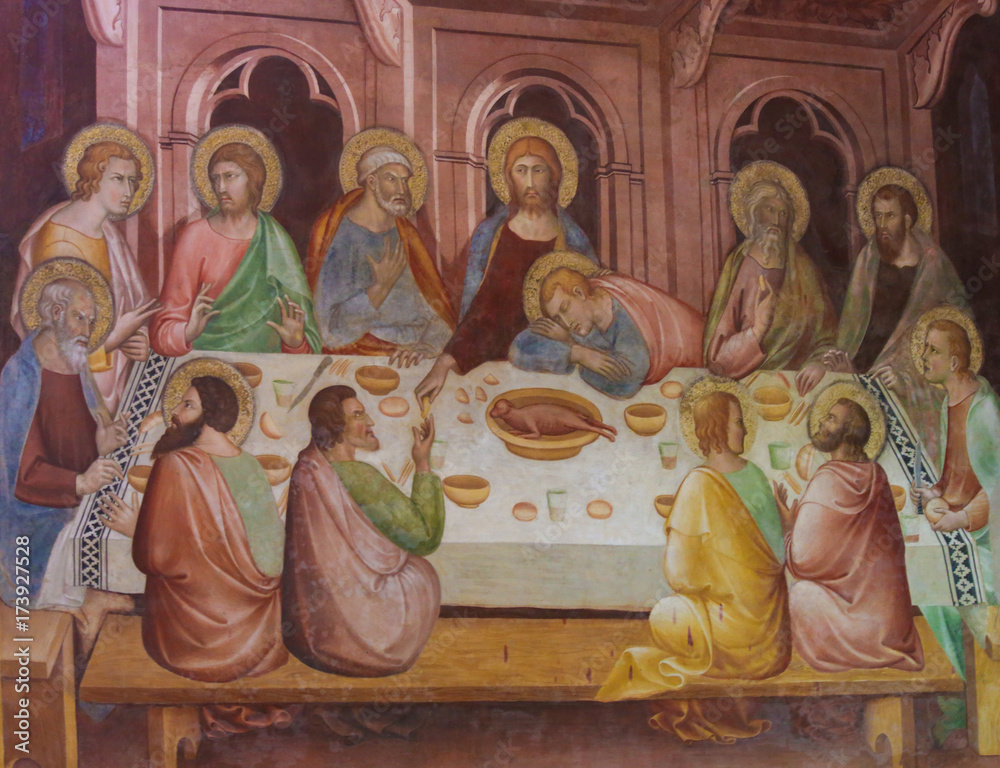 Wall mural fresco in san gimignano - last supper