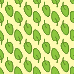 Green leaves on yellow background. Organic seamless pattern.
