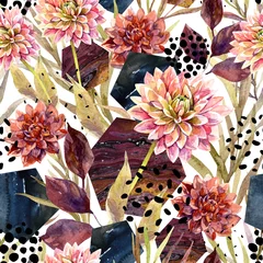 Papier Peint photo Lavable Impressions graphiques Arrangement floral aquarelle automne, modèle sans couture.