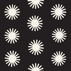 Vector seamless sunburst shapes freehand pattern. Abstract background with round brush strokes. Hand drawn texture