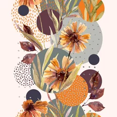 Zelfklevend Fotobehang Abstracte bloemen en geometrische naadloze patroon. © Tanya Syrytsyna
