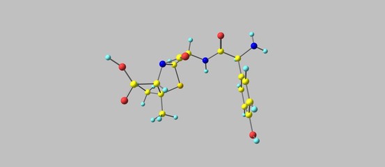 Fototapeta na wymiar Amoxicillin molecular structure isolated on grey