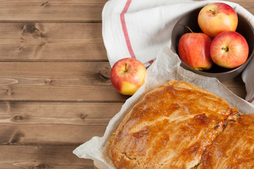 Homebaked Pie With Apple And Chocolate Parts.