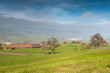 Obraz premium Amaing Autumn Landscape near mount Rigi and lake Luzerne, Alps, Switzerland