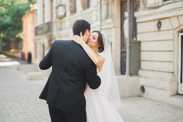 Romantic couple dancing and kissing on their wedding