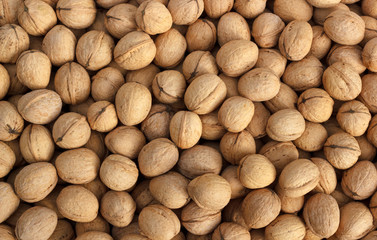 Background with fresh raw walnuts