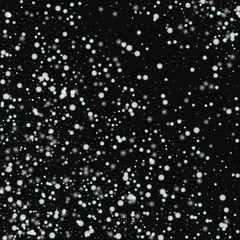 Beautiful falling snow. Abstract pattern with beautiful falling snow on black background. Symmetrical Vector illustration.