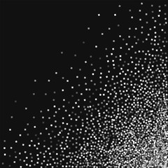 Silver glitter. Scattered bottom right corner with silver glitter on black background. Comely Vector illustration.