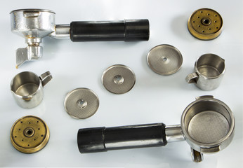 Filter holder of professional coffee machine with tamped coffee