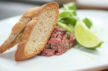 Beef Tartare with Toast on plate