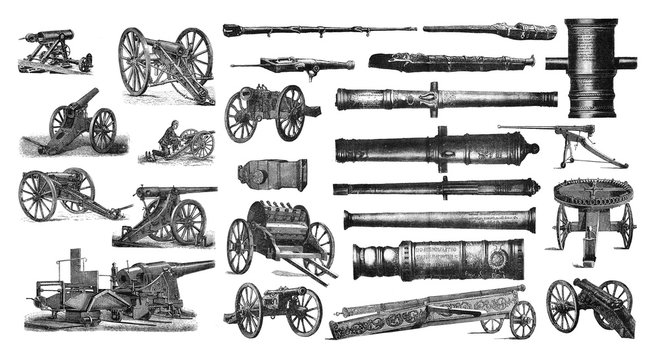 Illustration of a cannon on a white background.