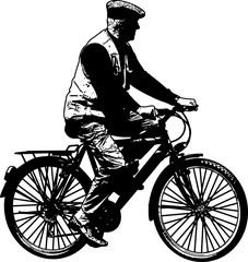 elderly man riding bicycle sketch illustration - vector