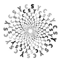 World Currency Symbols. Background pattern. Isolated currency symbols in a circle. On white.