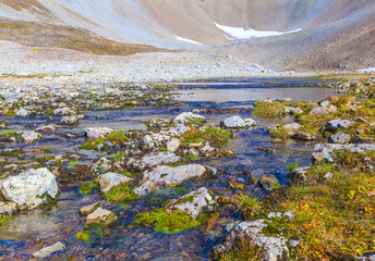 stream in the crater of the volcano.