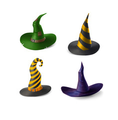 Witch hats set isolated on white background