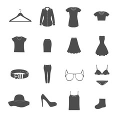 clothes of woman icons set vector