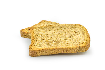 Organic, rustic toast isolated on white background. Clipping path included.