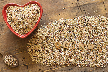 quinoa in a Red heart shaped bowl