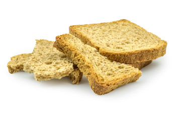 Organic, rustic toast isolated on white background. Clipping path included.