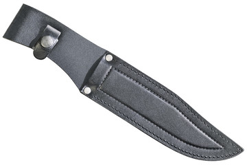 Combat Hunting Survival Bowie Knife Black Leather Sheath Isolated On White Background