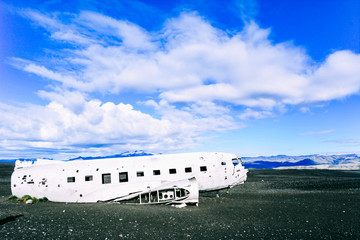 View of a plane wreck near Vik.