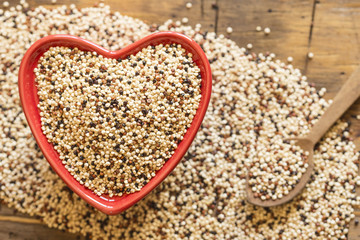 quinoa in a Red heart shaped bowl