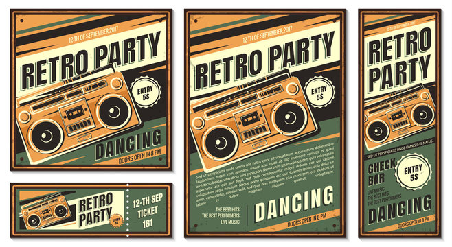 Vintage banner, retro party.