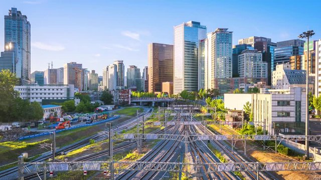 Korea,Time lapse traffic and architecture in Seoul Station of Seou City ,South Korea
